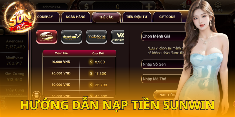  Cách nạp tiền SUNWIN chi tiết cho tân binh